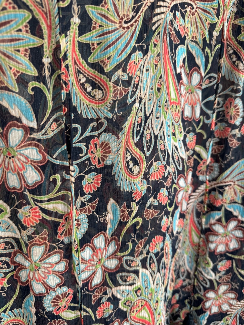 Sundance 100% Silk Boho Sheer Paisley Floral Tassel Tie Peasant Blouse XL - Picture 8 of 12